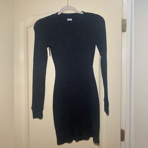 Aritzia TNA black waffle knit mini dress long sleeve